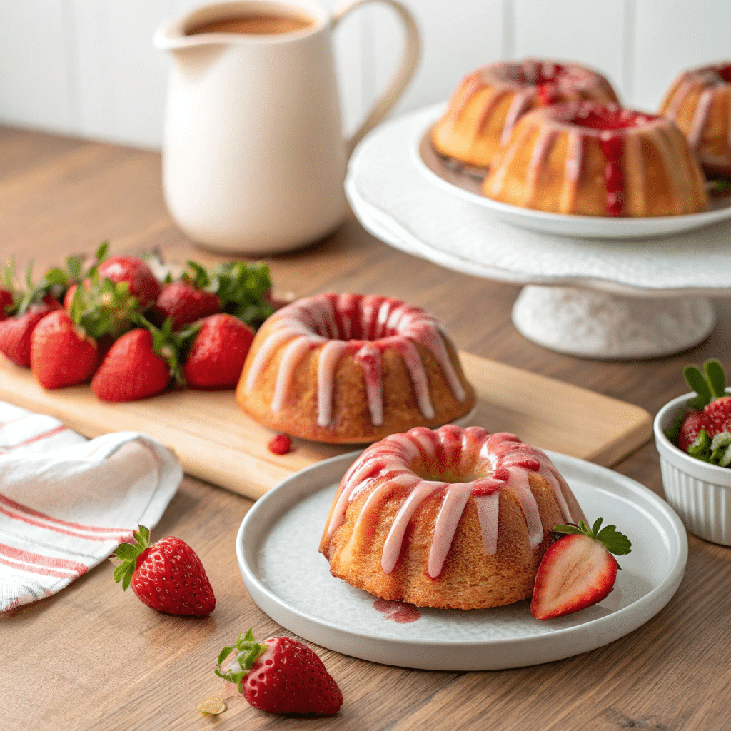 Mini Strawberry Bundt Cakes – Easy, Moist 8 mini strawberry bundt cakes featured