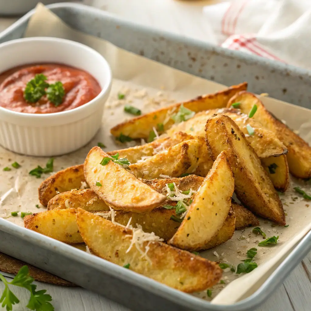 3-Ingredient Crispy Parmesan Potato Wedges – Easy & Flavorful Snack 3 3 ingredient crispy parmesan potato wedges serving