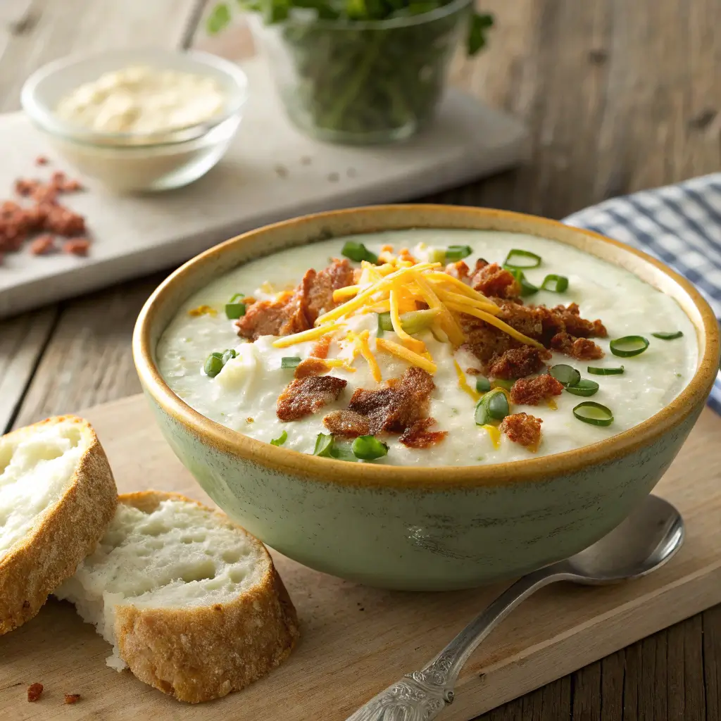 4-Ingredient Loaded Cauliflower Soup – Quick, Creamy & Delicious 3 4 Ingredient Loaded Cauliflower Soup serving