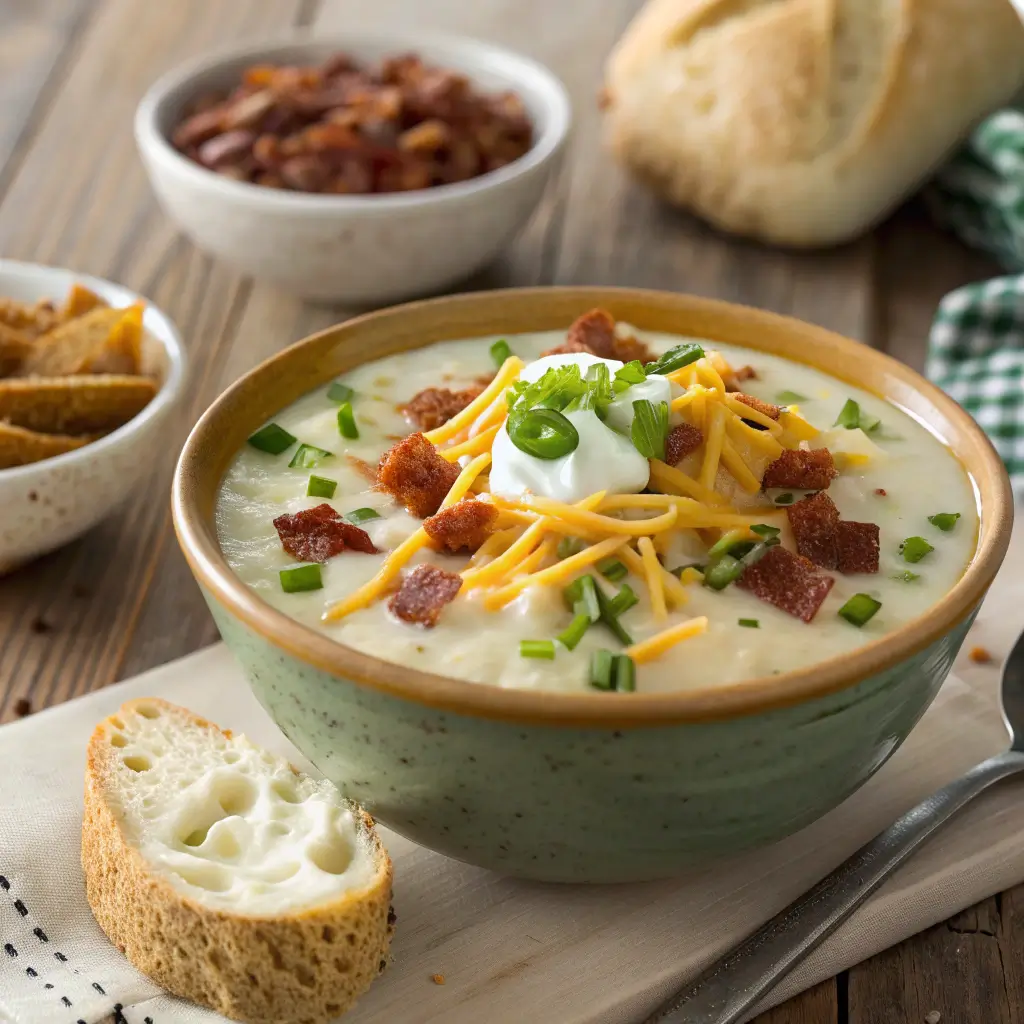 5-Ingredient Loaded Baked Potato Soup – Creamy & Comforting Recipe 3 5 ingredient loaded baked potato soup serving