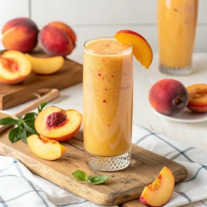 Peach Juice recipe Benefits: 7 Reasons to Drink It Every Day 6 Fresh peach juice in a glass with mint garnish
