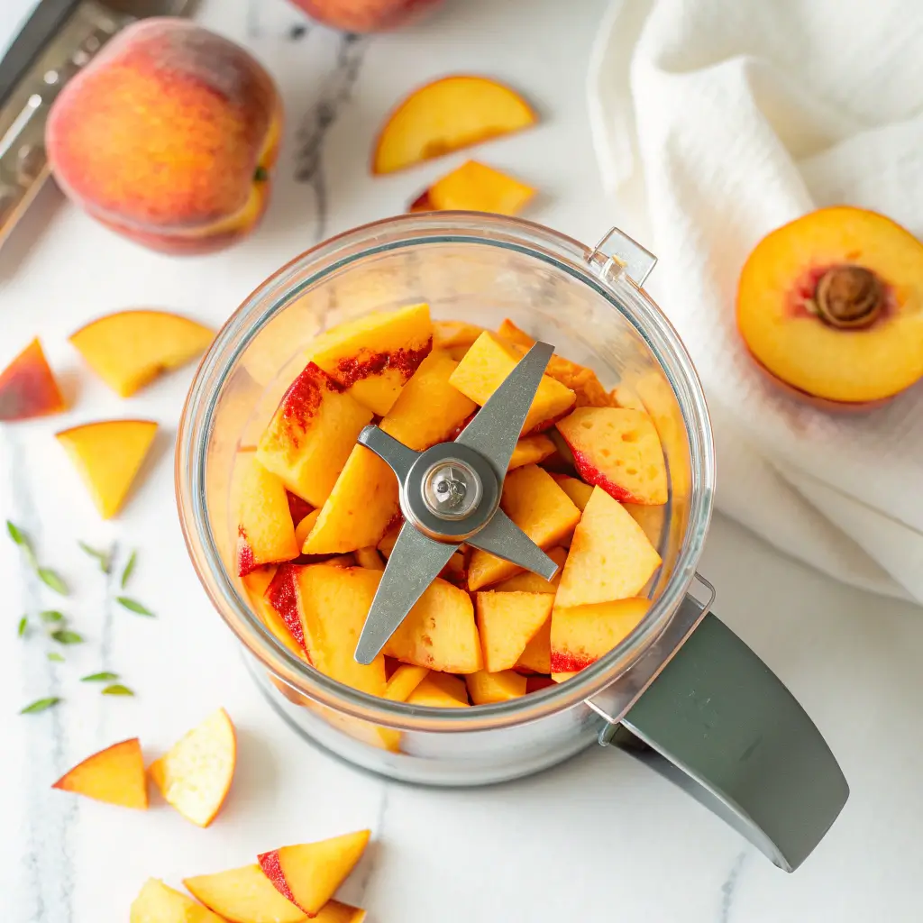 Peach Juice recipe Benefits: 7 Reasons to Drink It Every Day 4 mixing peach slices