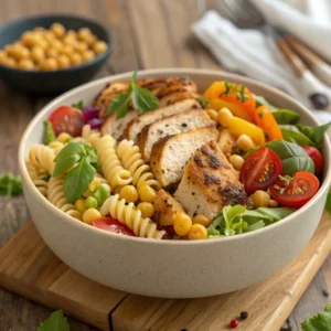 Protein Pasta Salad: Best High-Protein Side Dish for Easy Meals 5 Protein pasta salad with grilled chicken and chickpeas